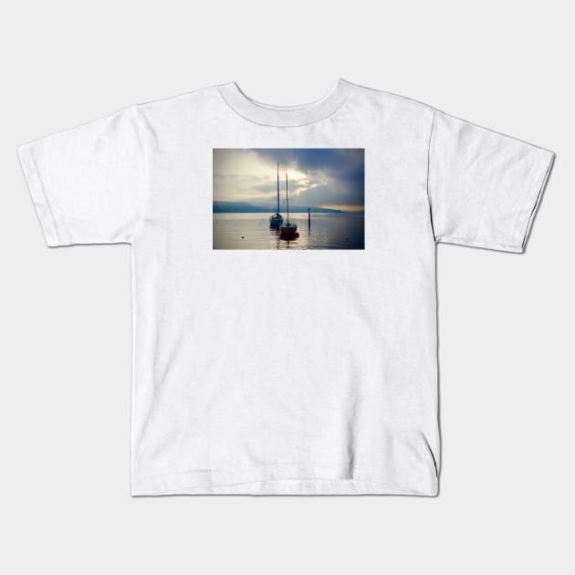 Morning mood sailing ships / Swiss Artwork Photography Kids T-Shirt by RaphaelWolf